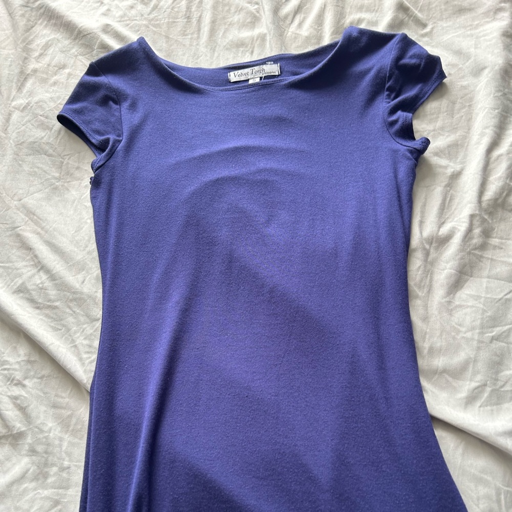 Velvet Torch Navy Blue Small Short Sleeved Midi Dress